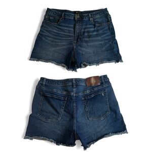 Frye Women’s Jean Shorts Size 16 – Dark Wash Denim, Raw Hem, Stretch Fit